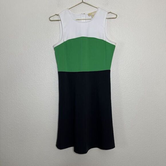 Michael Kors Dresses & Skirts - Michael Kors Dress Size 2 Fit Flare Mini Spring Green Colorblock Sleeveless Work